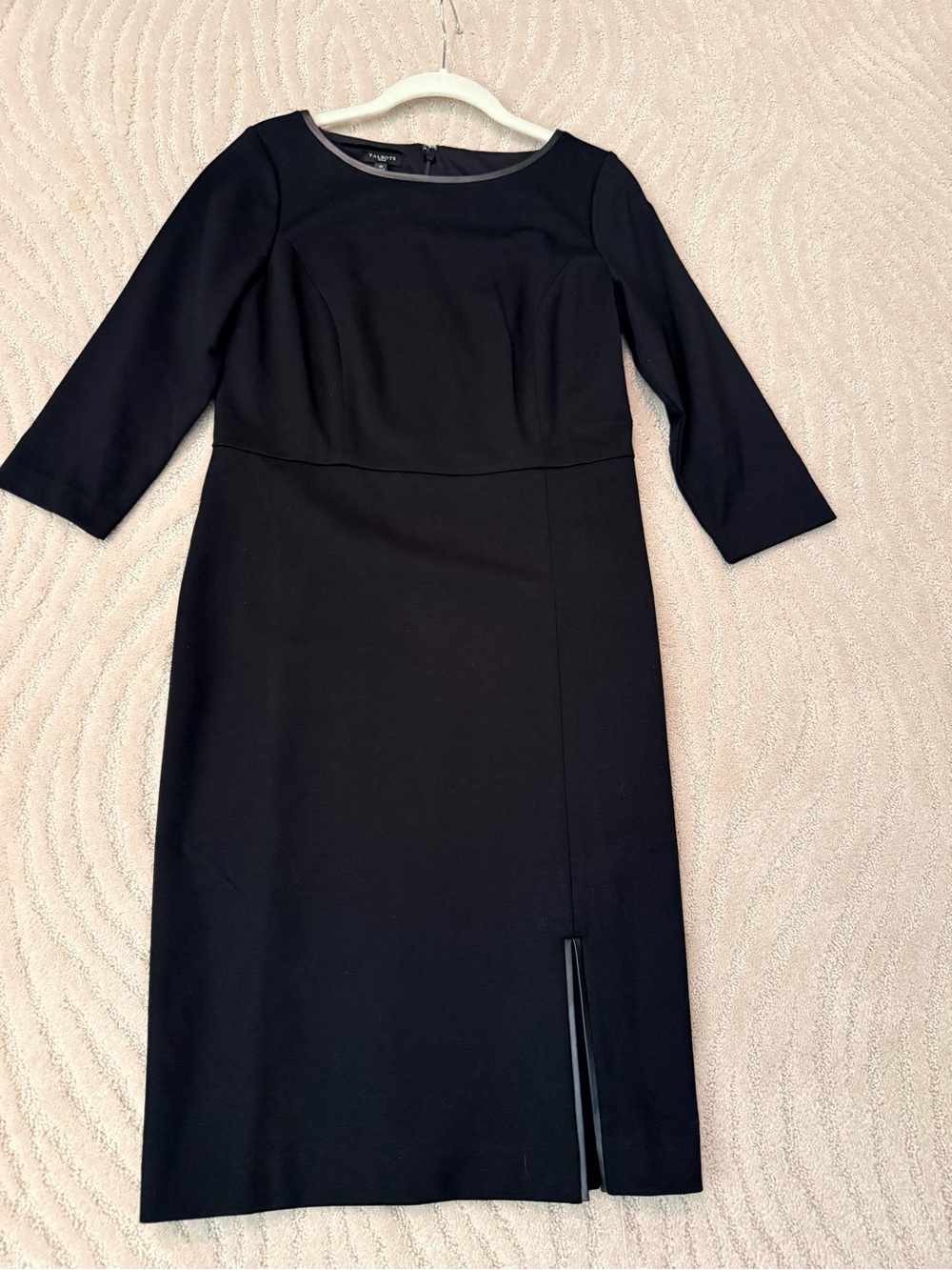 Talbots Leather trimmed Ponte knit Black Sheath Dress with Three-Quarter Sleeves